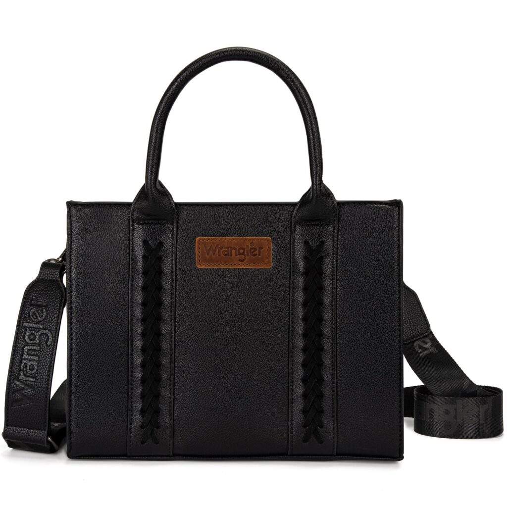 Wrangler Top-Handle Satchel Tote with Strap- Natural Black